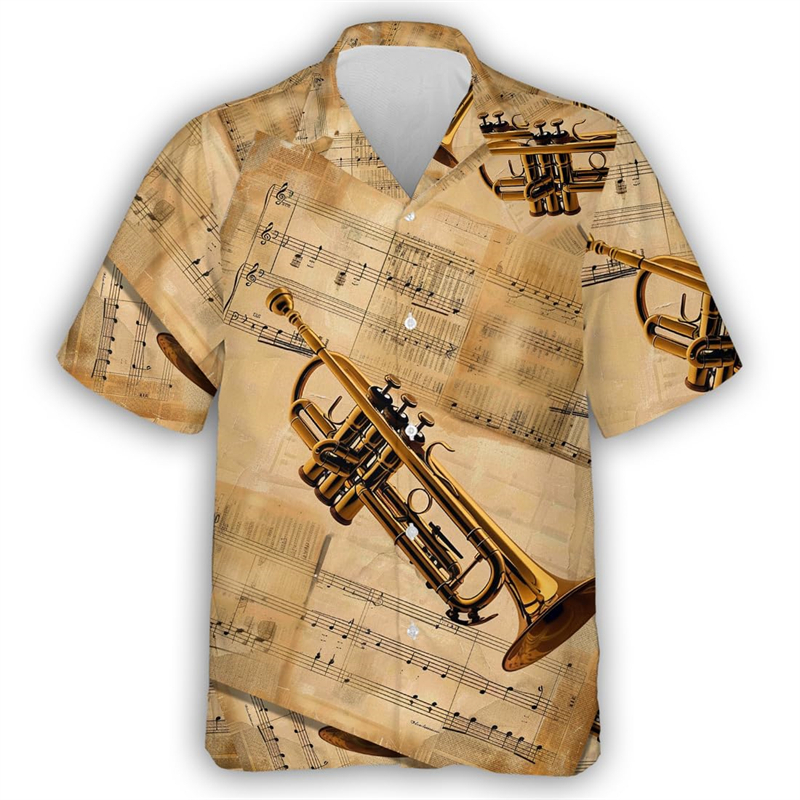 3D Printing Guitar - Guitar Trumpet Graphics Hawaiian Shirts For