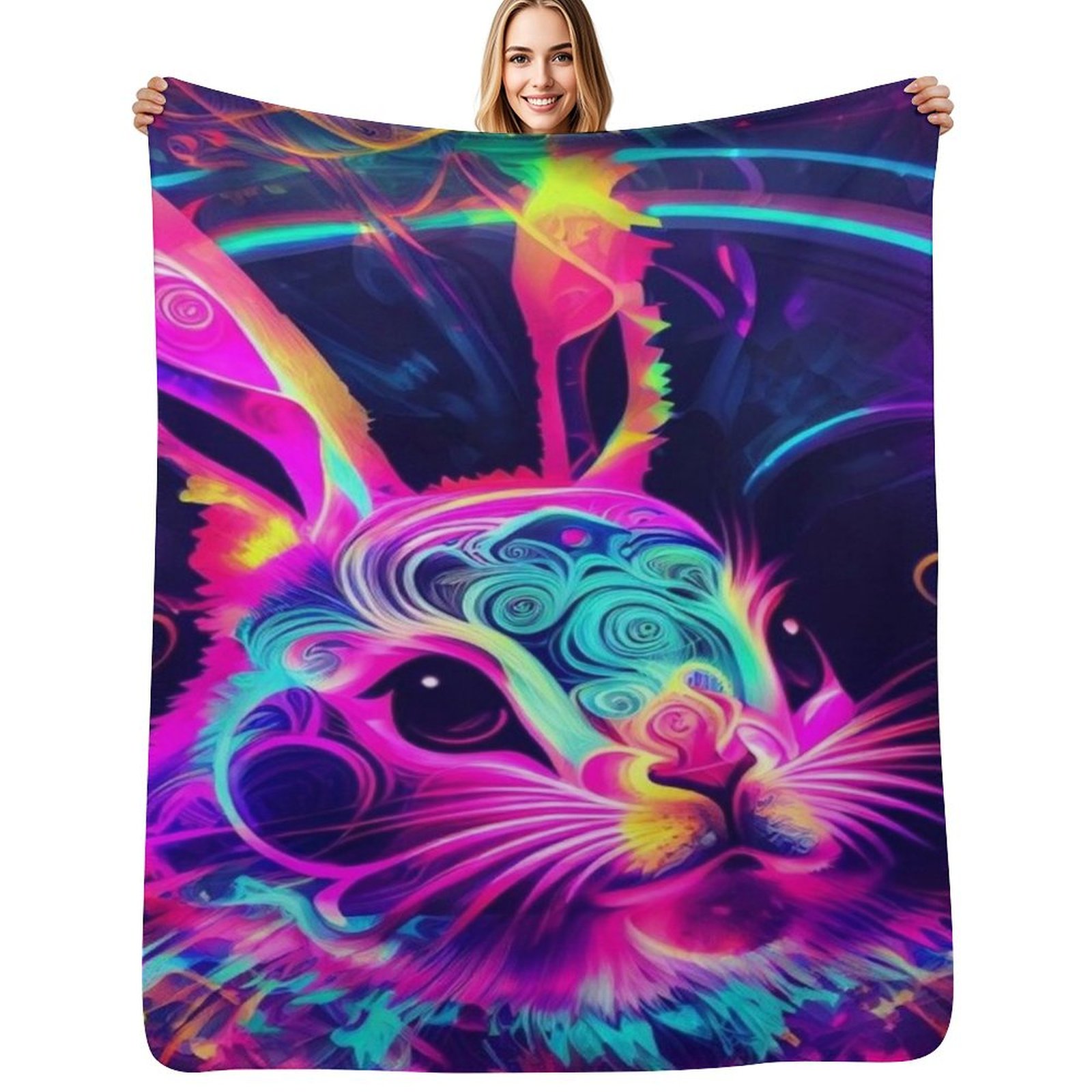 3D Printing Rabbit - rabbit in neon Throw Blanket Shaggy