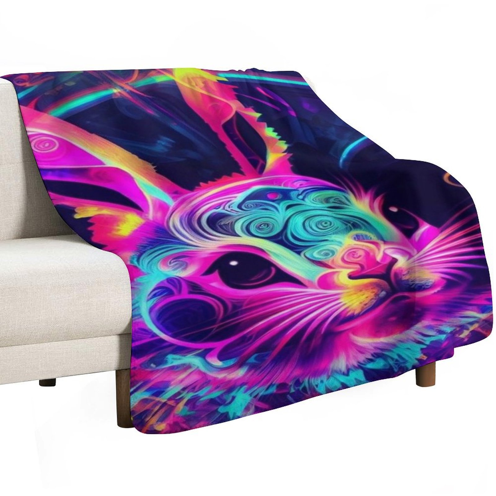 rabbit in neon Throw Blanket S - 3D Printing Rabbit ulasan dan harga